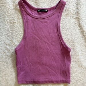Zara Women's Pink Ribbed Tank Top small